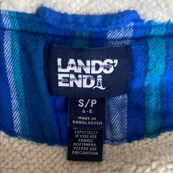 Lands' End Blue Plaid Fleece Hooded Jacket Size S/P 6/8 - Picture 7 of 7